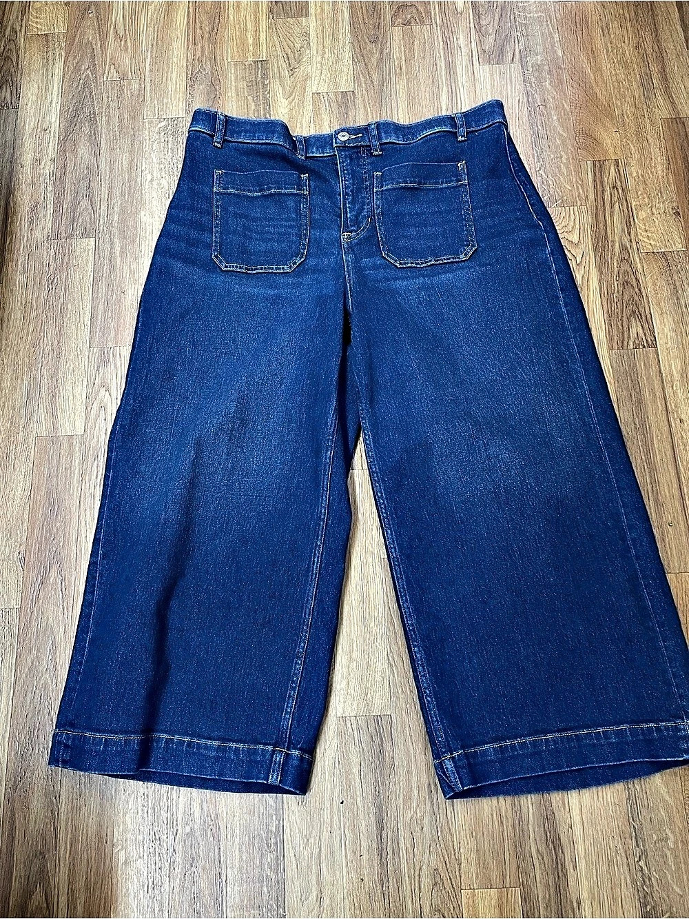 SPANX SPANXshape Authentic 360 Cropped Wide Leg Jeans with Patch Pockets Blue 1X
